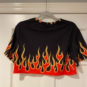 Flame Print Cropped Tee – Size Small
